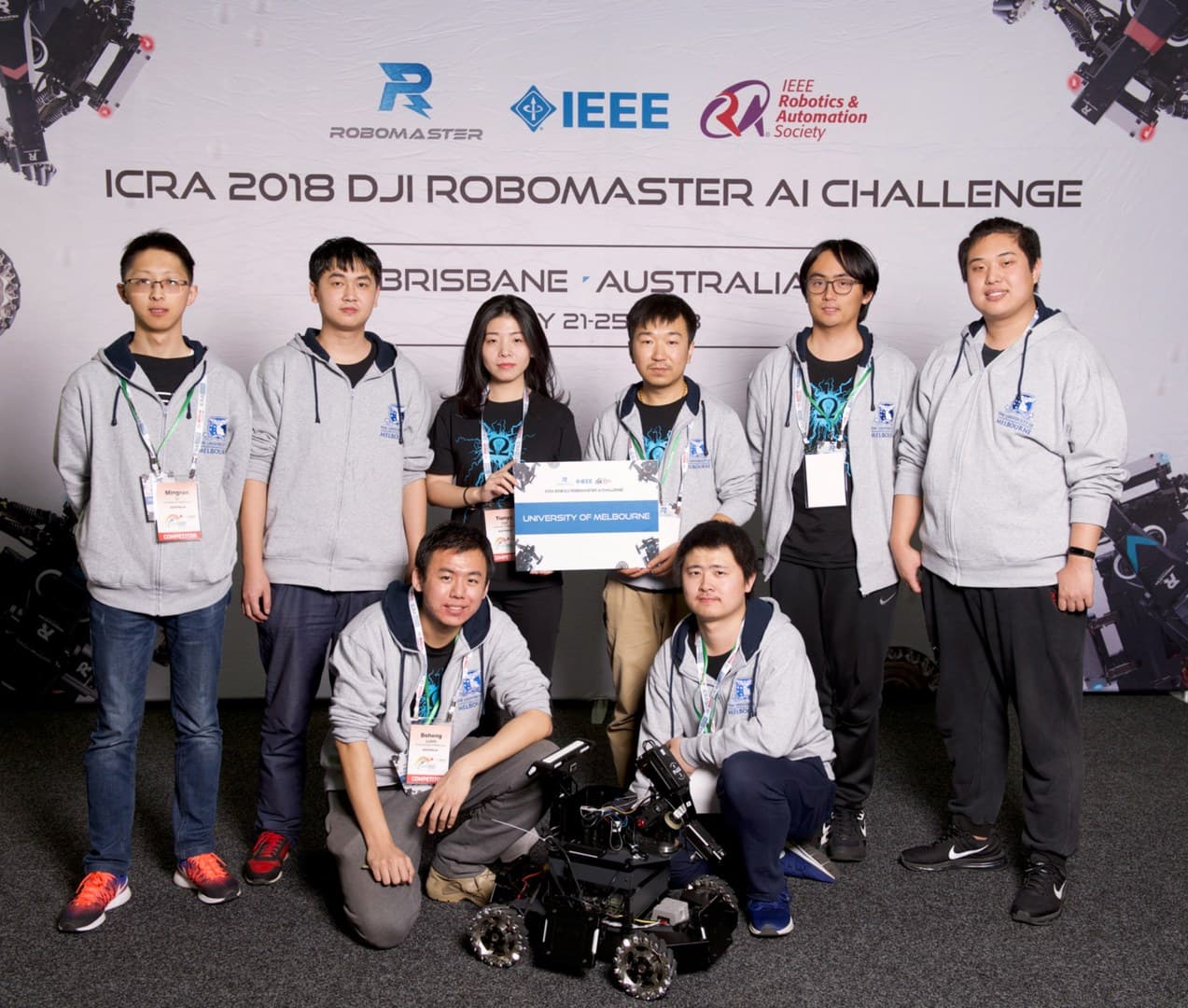 The Ausdroid team with its robot and Finalist Award at ICRA 2018